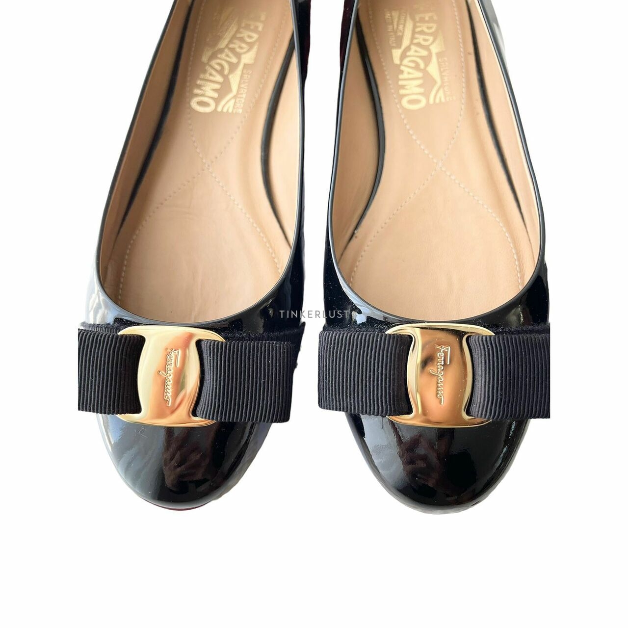 Salvatore Ferragamo Varina Black GHW Flats