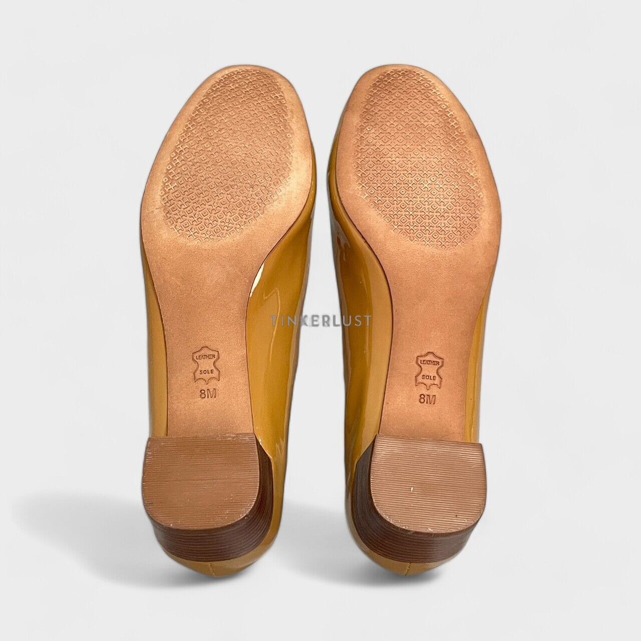 Tory Burch Square Toe Logo Patent Leather Sand Pumps Heels