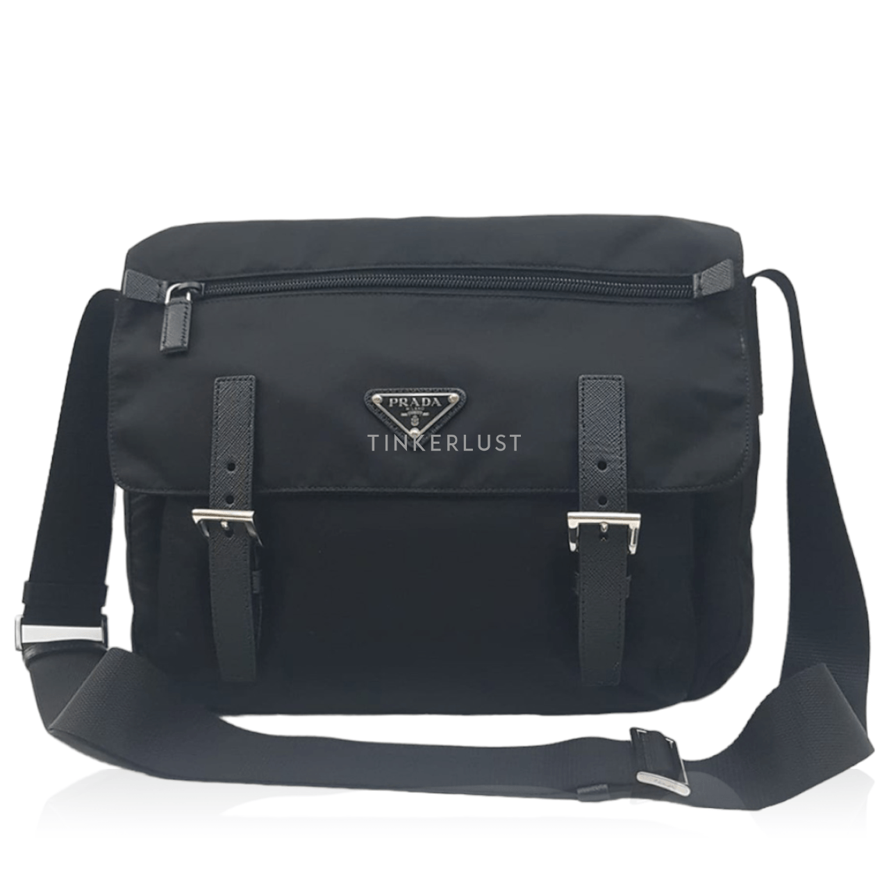 Prada 1BD671 Tessuto Flap Black Nylon SHW Messenger Shoulder Bag
