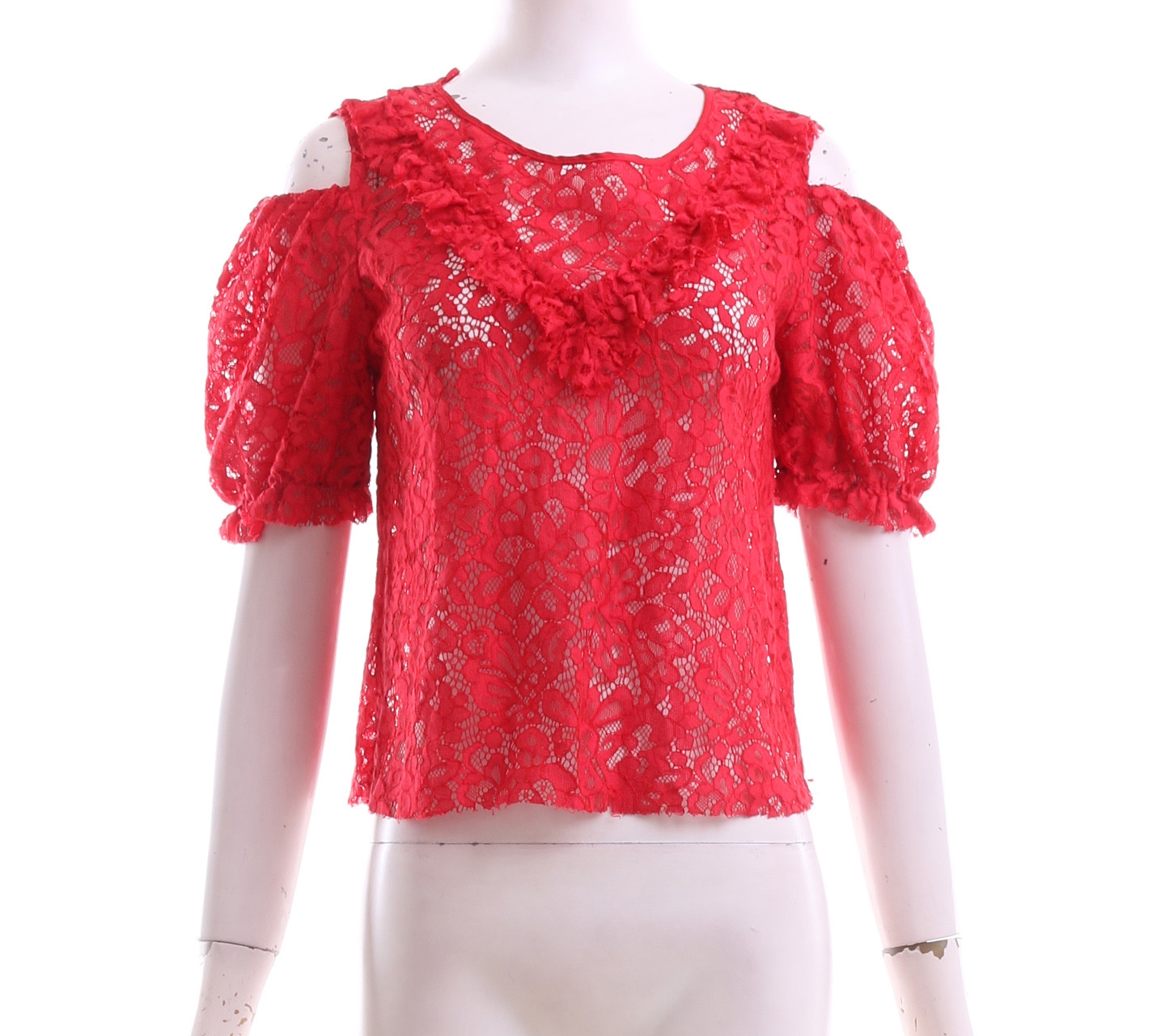 Zara Red Lace Cold Shoulder Blouse