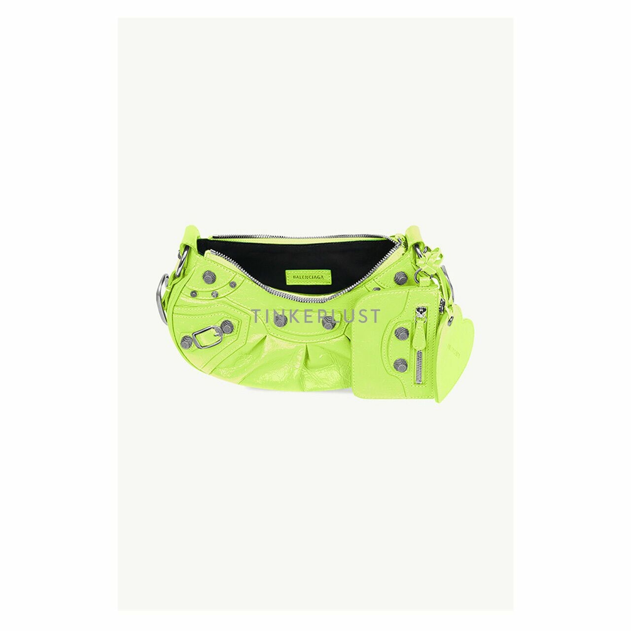 BALENCIAGA Le Cagole XS Shoulder Bag in Neon Yellow Arena Lambskin SHW