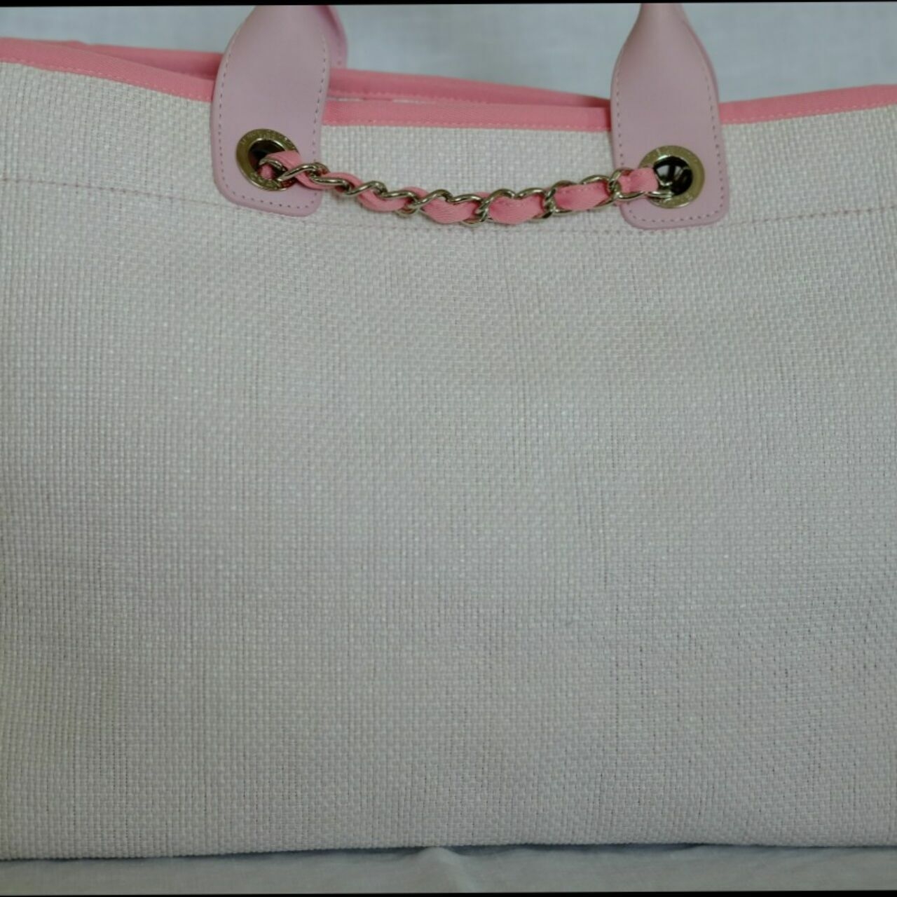 Chanel Pink & White Deauville Tote Handbag