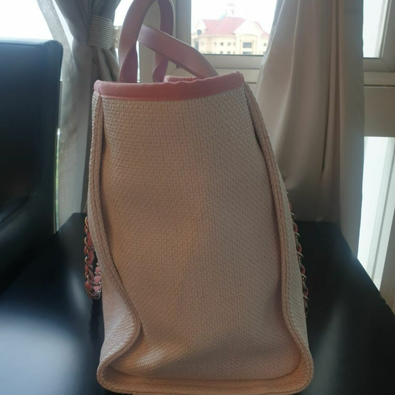 Chanel Pink & White Deauville Tote Handbag