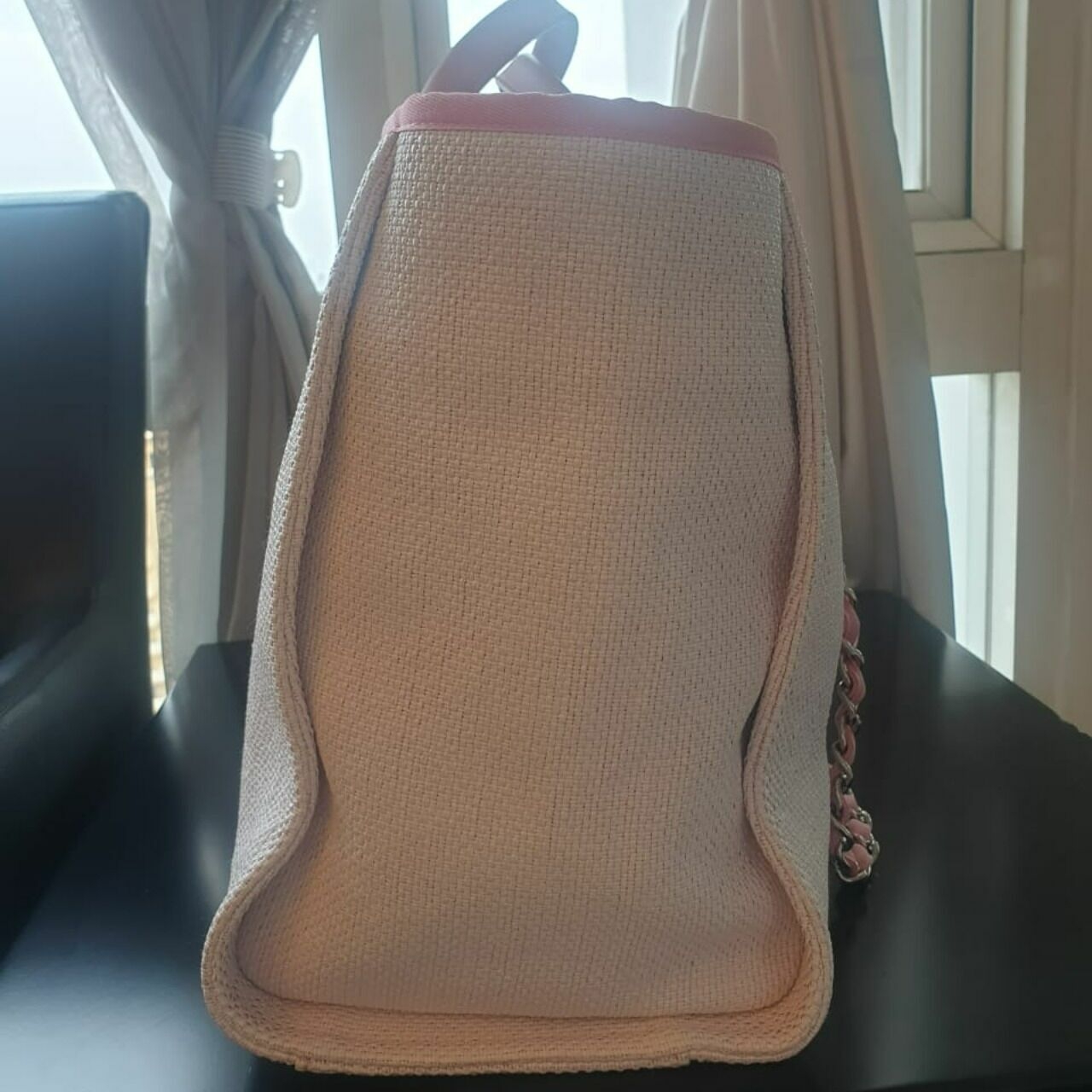 Chanel Pink & White Deauville Tote Handbag