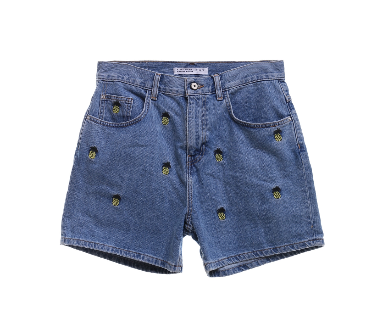 Zara Blue Embroidery Fruit Pineapple Short Pants