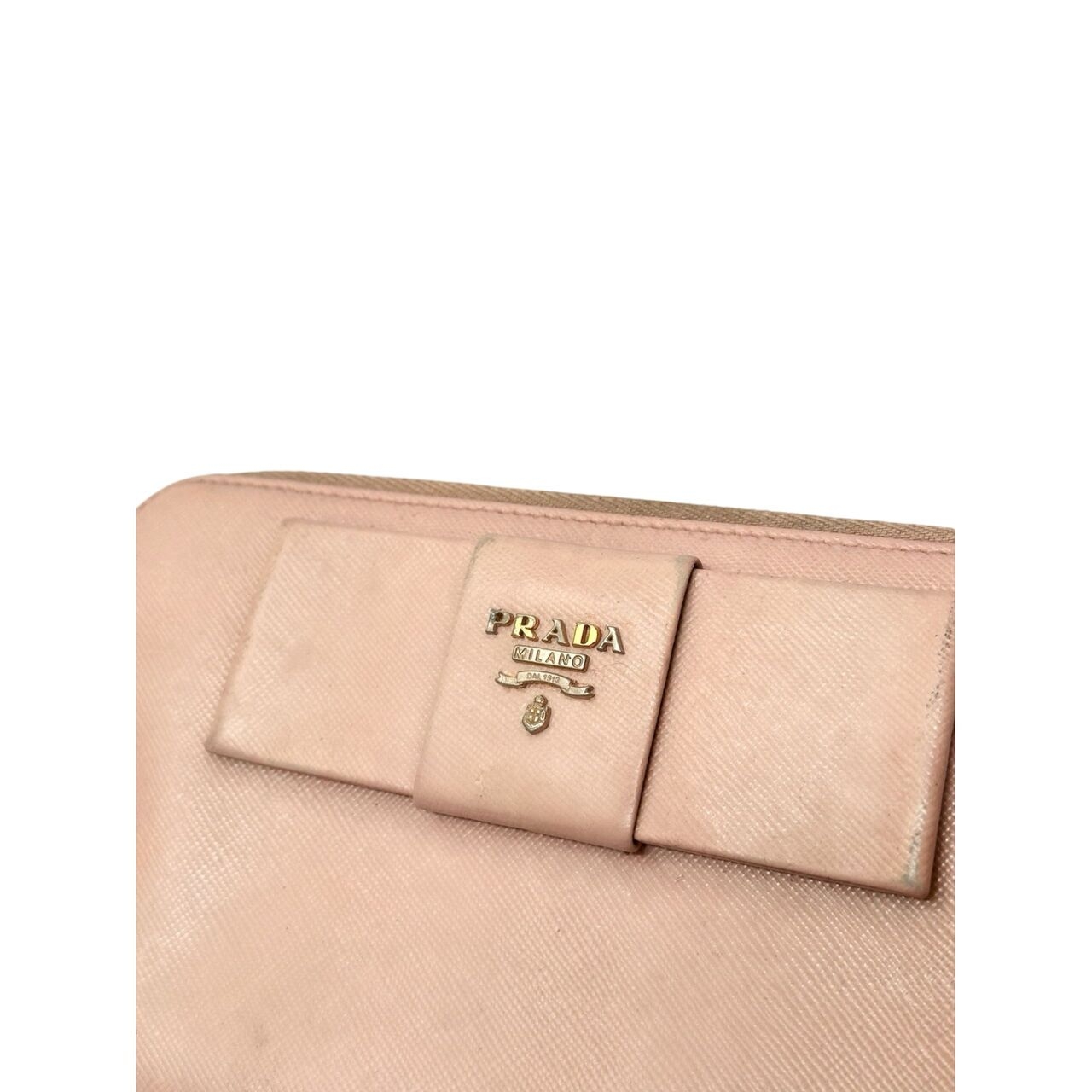 Prada Salmon Pink Saffiano Leather Bow Leather Zipper Wallet