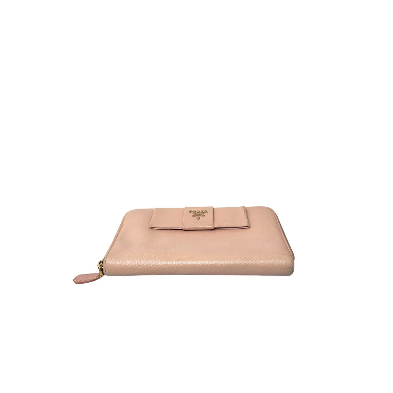 Prada Salmon Pink Saffiano Leather Bow Leather Zipper Wallet