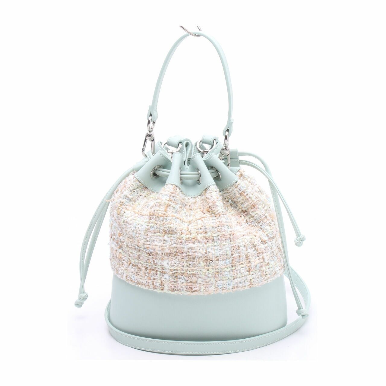 Charles and Keith Tweed Drawstring Green Bucket Bag