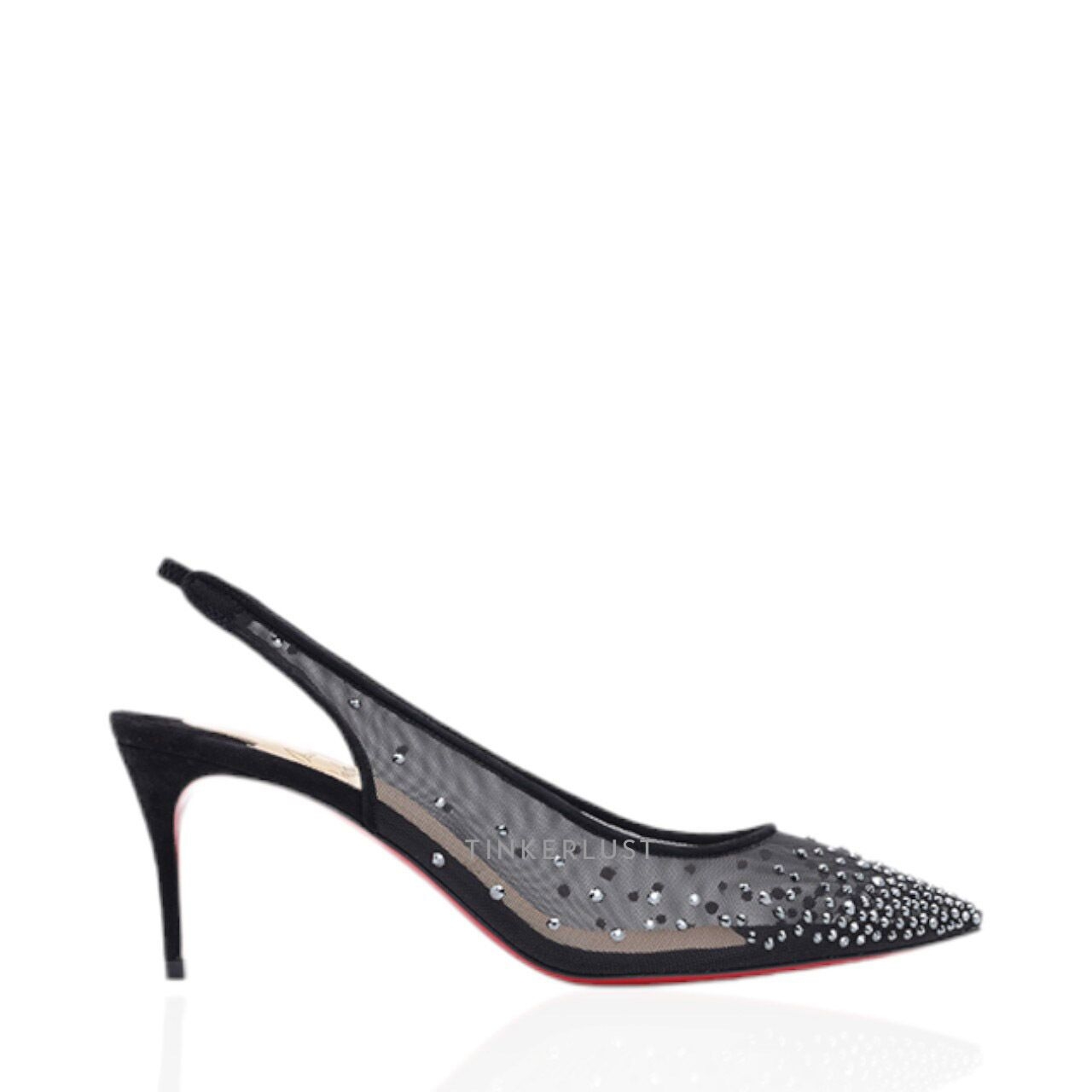 Christian Louboutin Follies Strass Studded Slingback Pumps 70mm Black Suede Heels