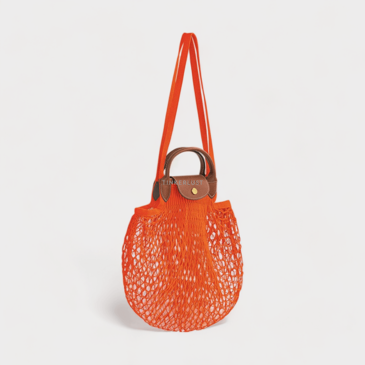 Longchamp Large Le Pliage Filet Top-Handle Orange Sling Bag