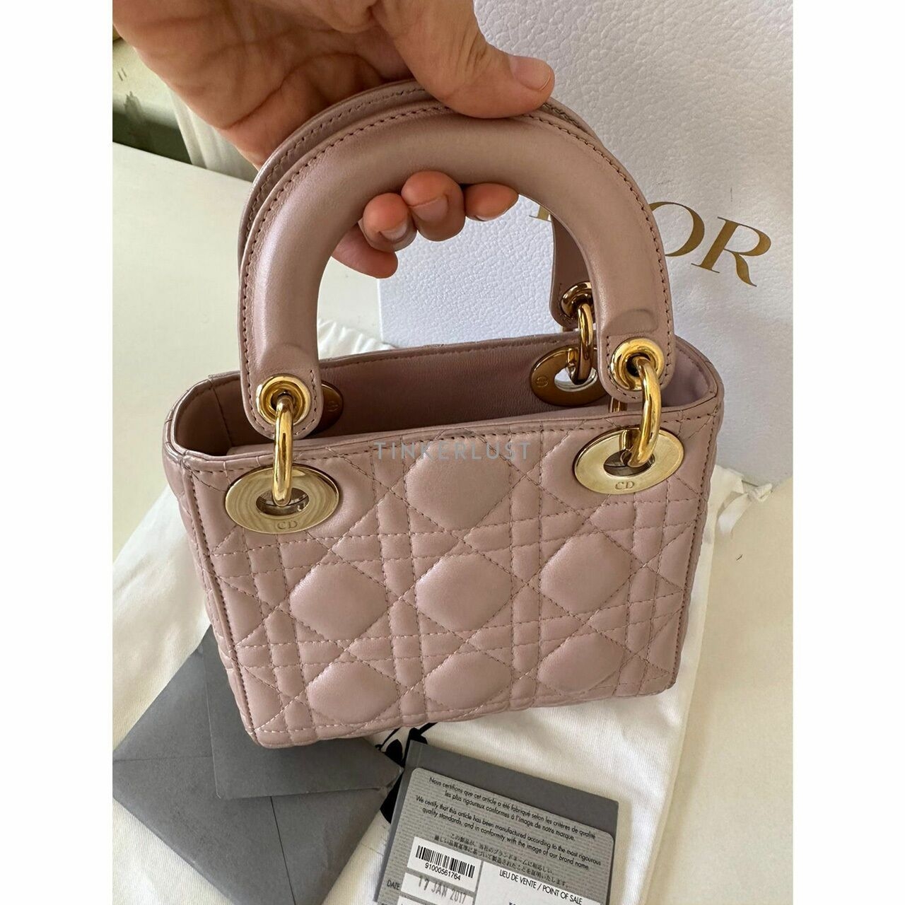 Christian Dior Lady Dior Mini Lotus GHW 2017 Satchel