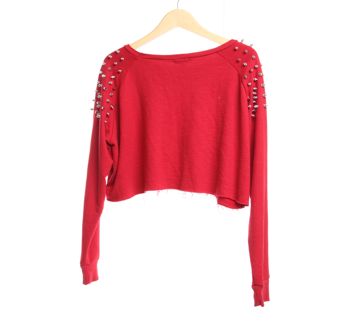 Bershka Red Studded in Shoulder Crop Sweater