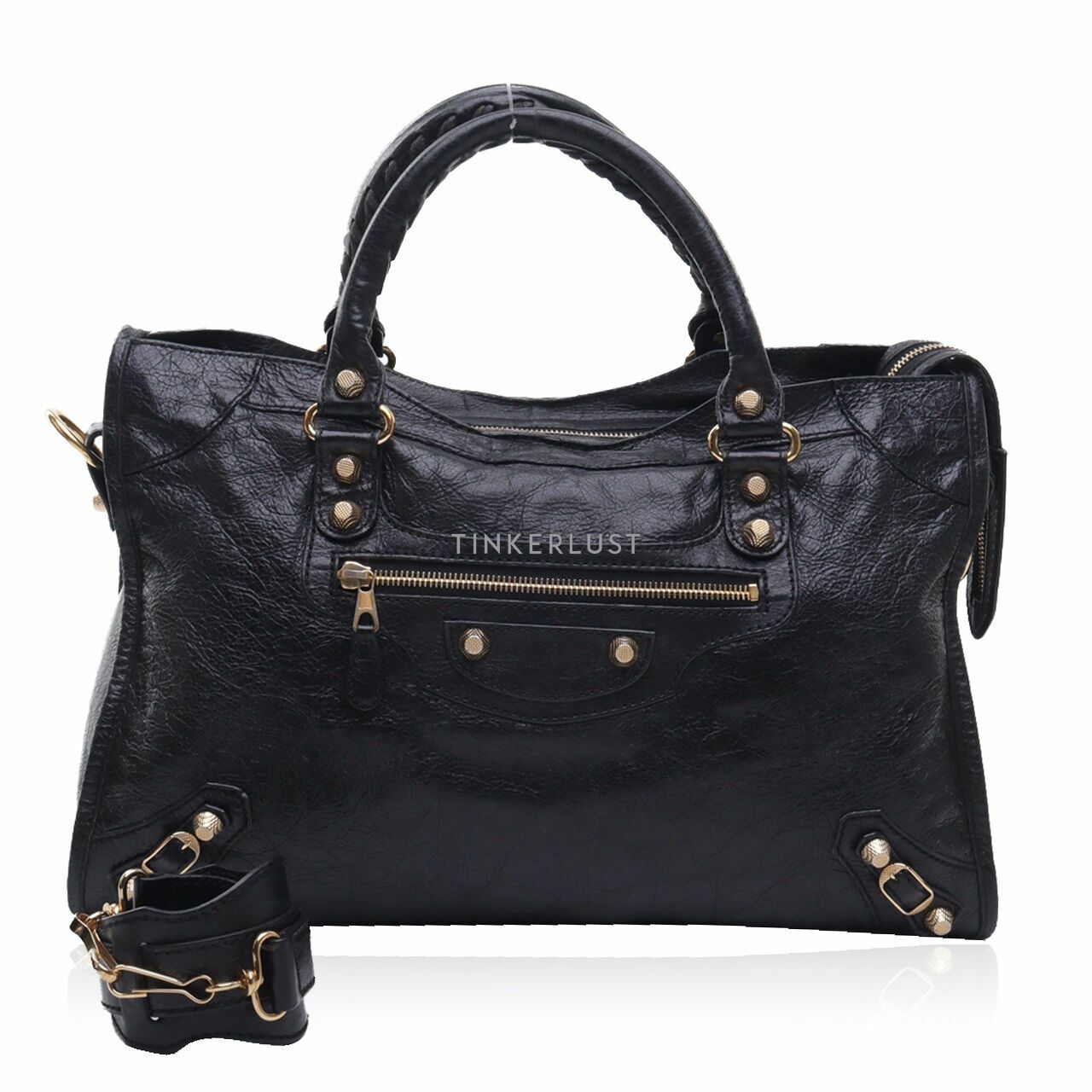 Balenciaga Agneau Giant 12 Gold Hardware City Black GHW Satchel Bag