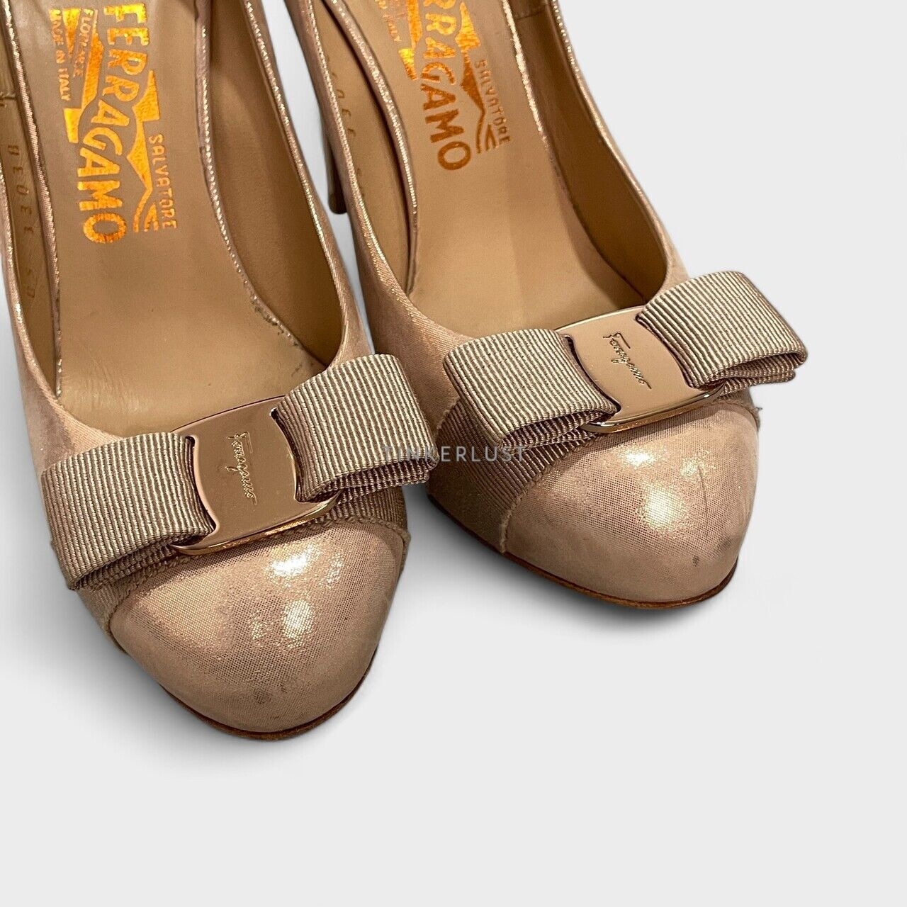 Salvatore Ferragamo Rilly Rose Gold Heels