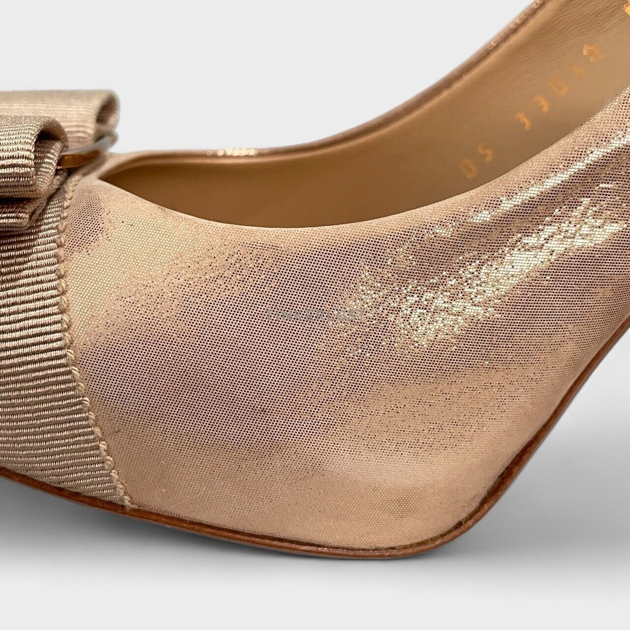 Salvatore Ferragamo Rilly Rose Gold Heels