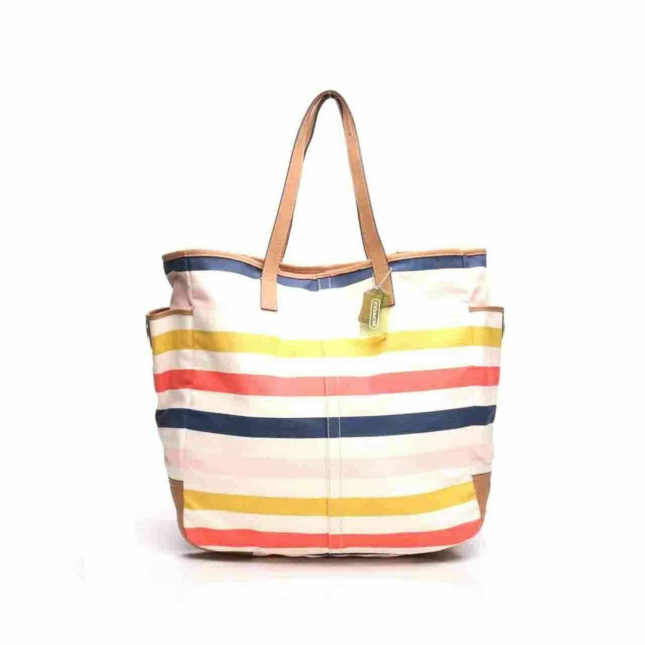 Coach Hadley Multi Stripes Canvas Tote Bag