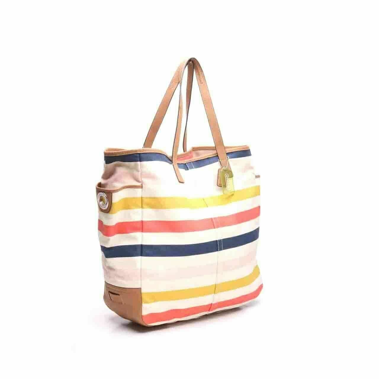 Coach Hadley Multi Stripes Canvas Tote Bag