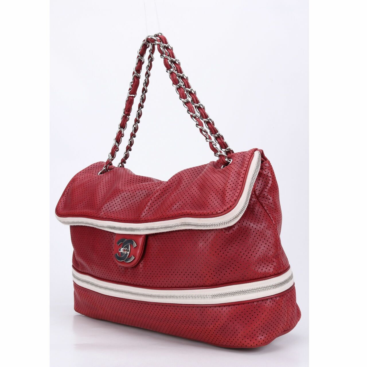 Chanel Red/White Perforated Expandable Shoulder Bag