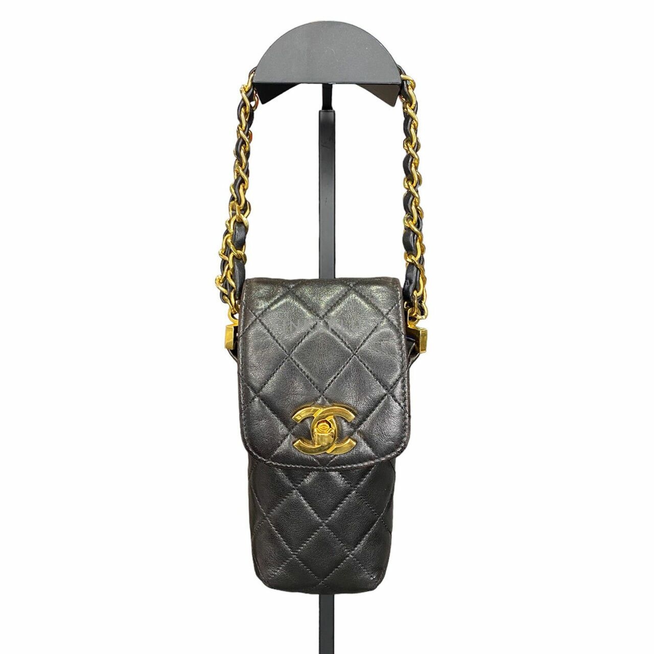 Chanel Vintage Phone Holder in Black GHW Sling Bag