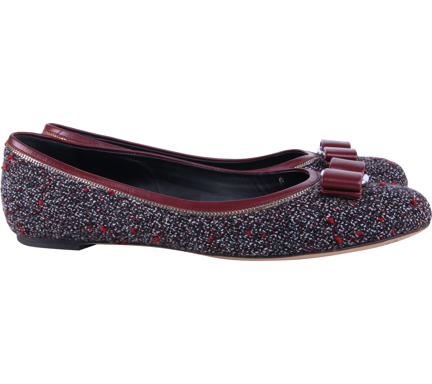 Salvatore Ferragamo Black And Maroon Flats