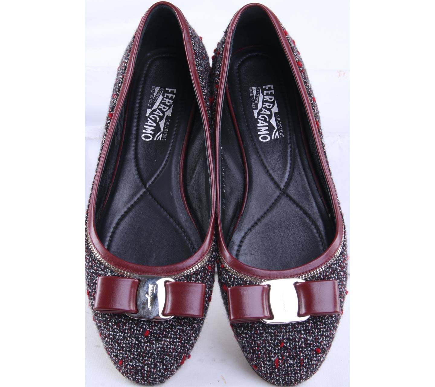 Salvatore Ferragamo Black And Maroon Flats