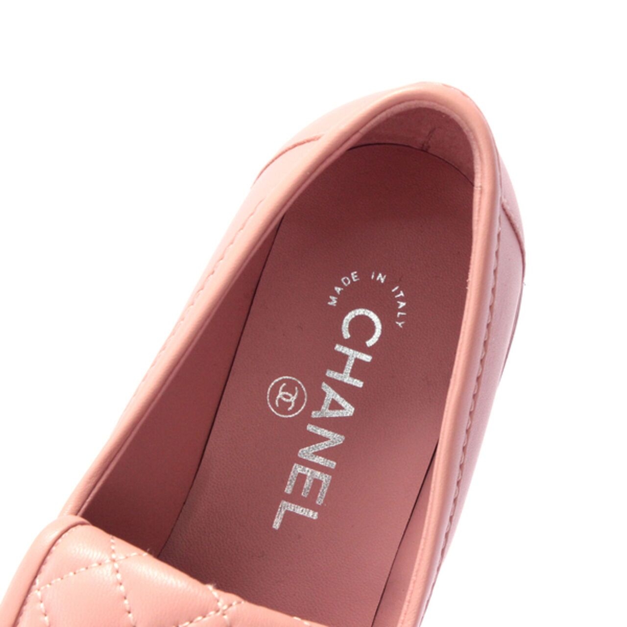 Chanel Pink Loafers Cc Logo Quilted Flap Turn Lock Flats