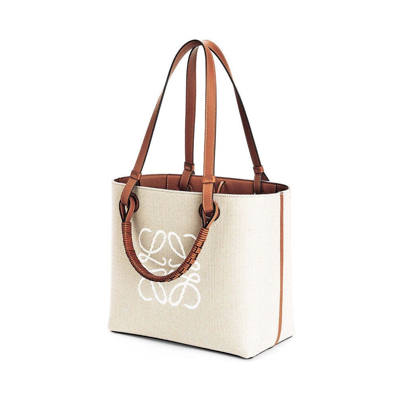 Loewe Small Anagram Tote Bag Jacquard and Calfskin Ecru/Tan