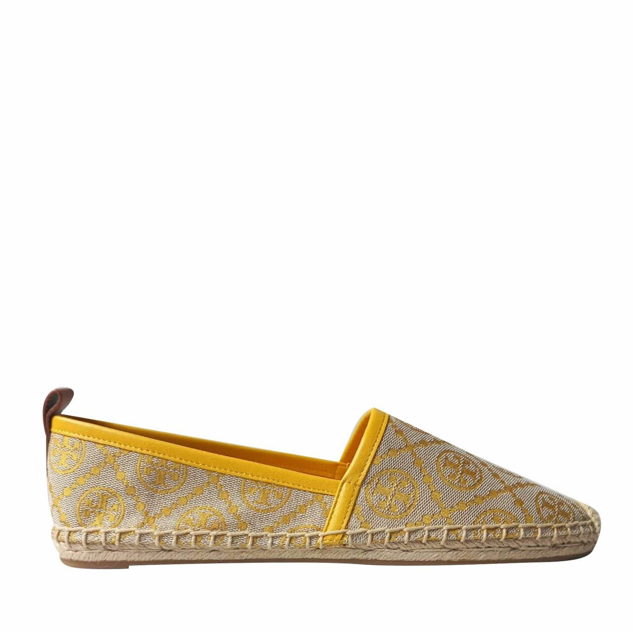 Tory Burch T Monogram Espadrille Nappa Leather Goldfinch Jacquard Flats	