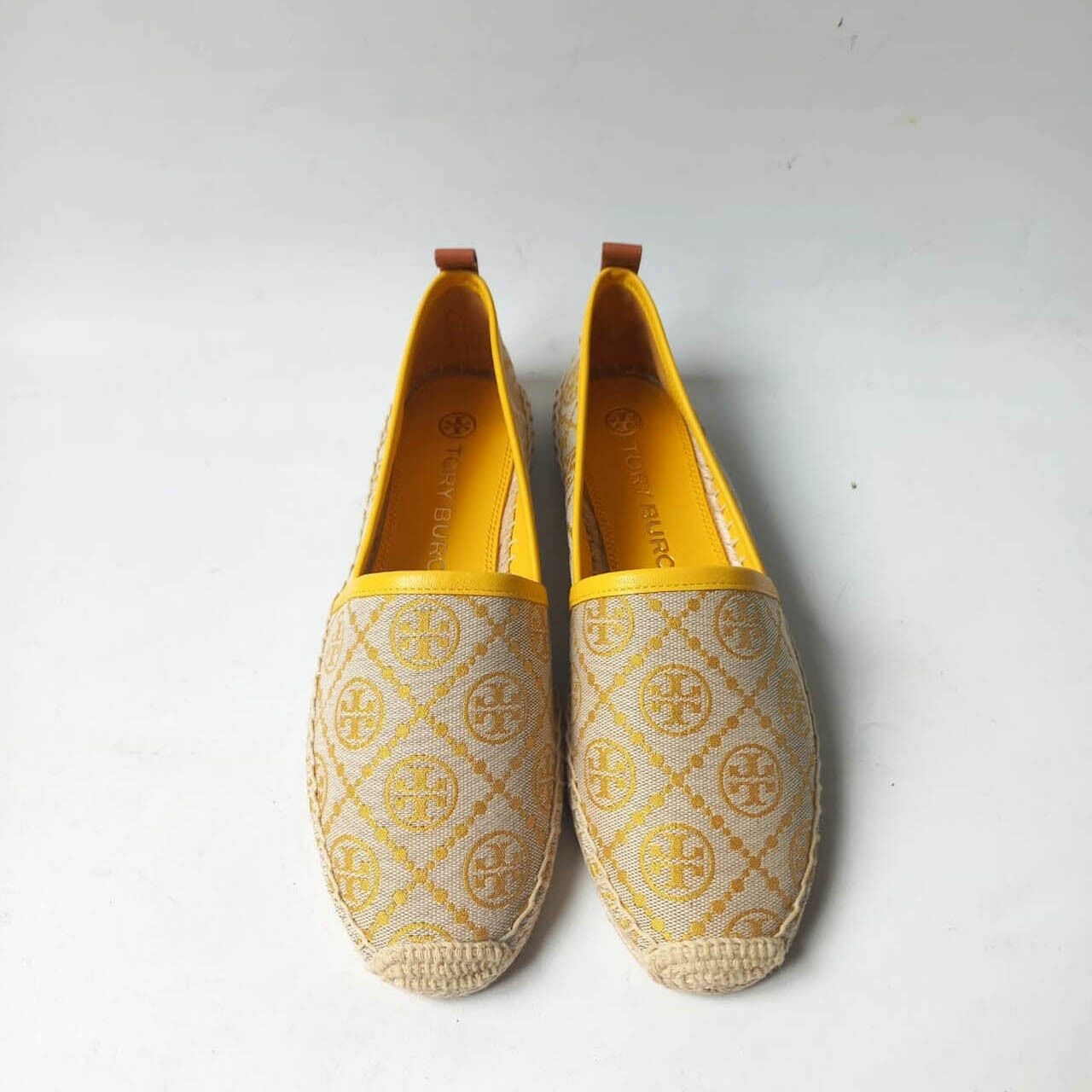 Tory Burch T Monogram Espadrille Nappa Leather Goldfinch Jacquard Flats	