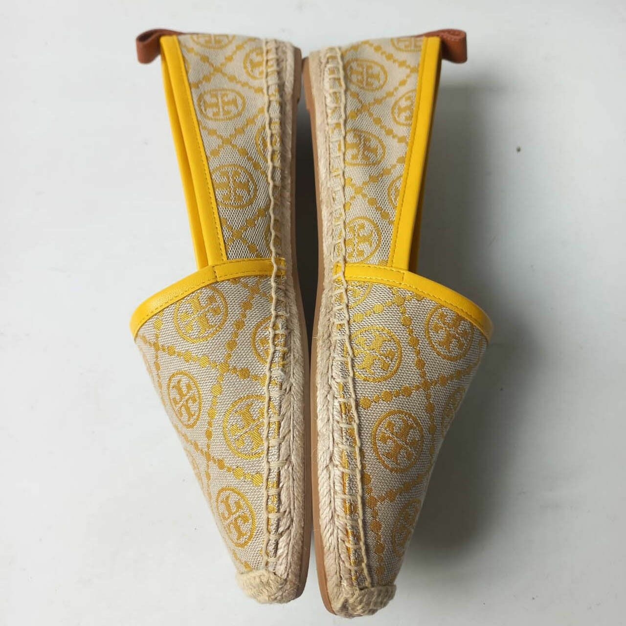 Tory Burch T Monogram Espadrille Nappa Leather Goldfinch Jacquard Flats	