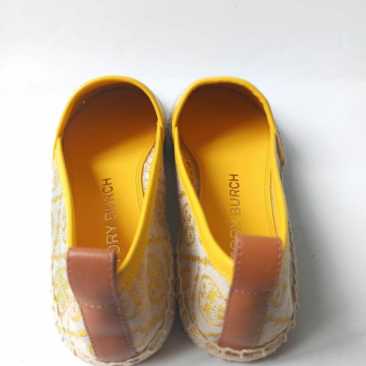 Tory Burch T Monogram Espadrille Nappa Leather Goldfinch Jacquard Flats	