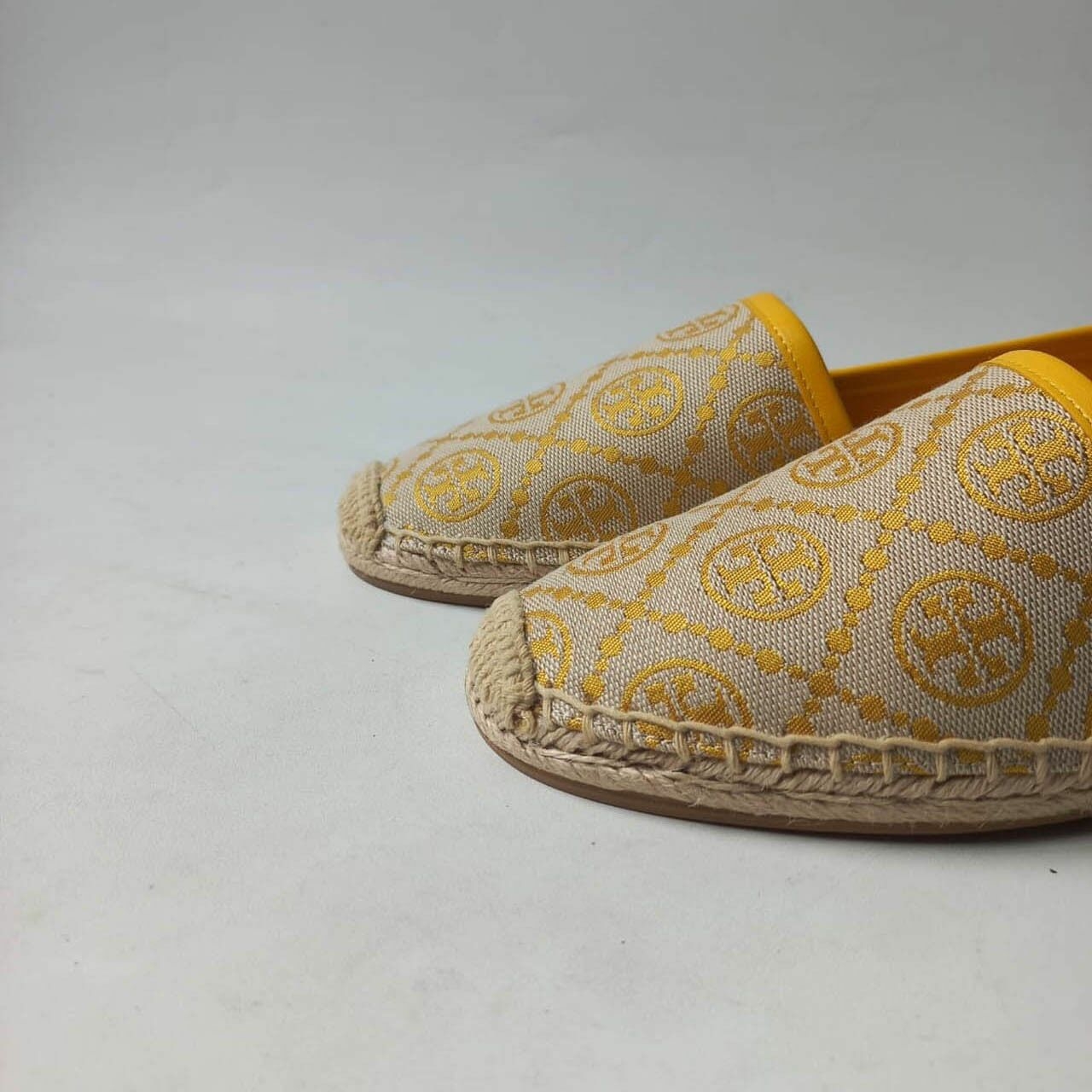 Tory Burch T Monogram Espadrille Nappa Leather Goldfinch Jacquard Flats	