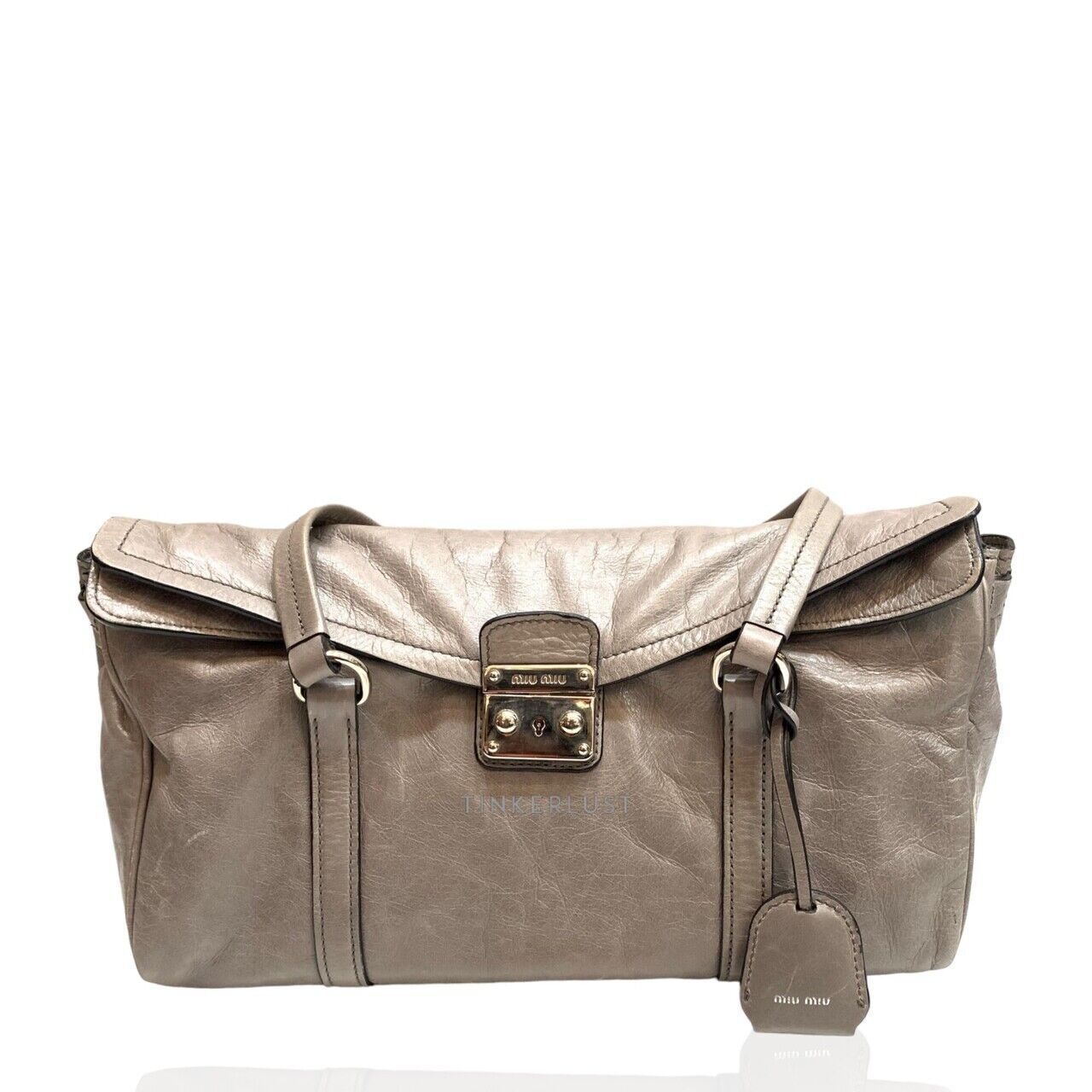 Miu Miu RR1941 Grey Vitello Shine Leather Handbag