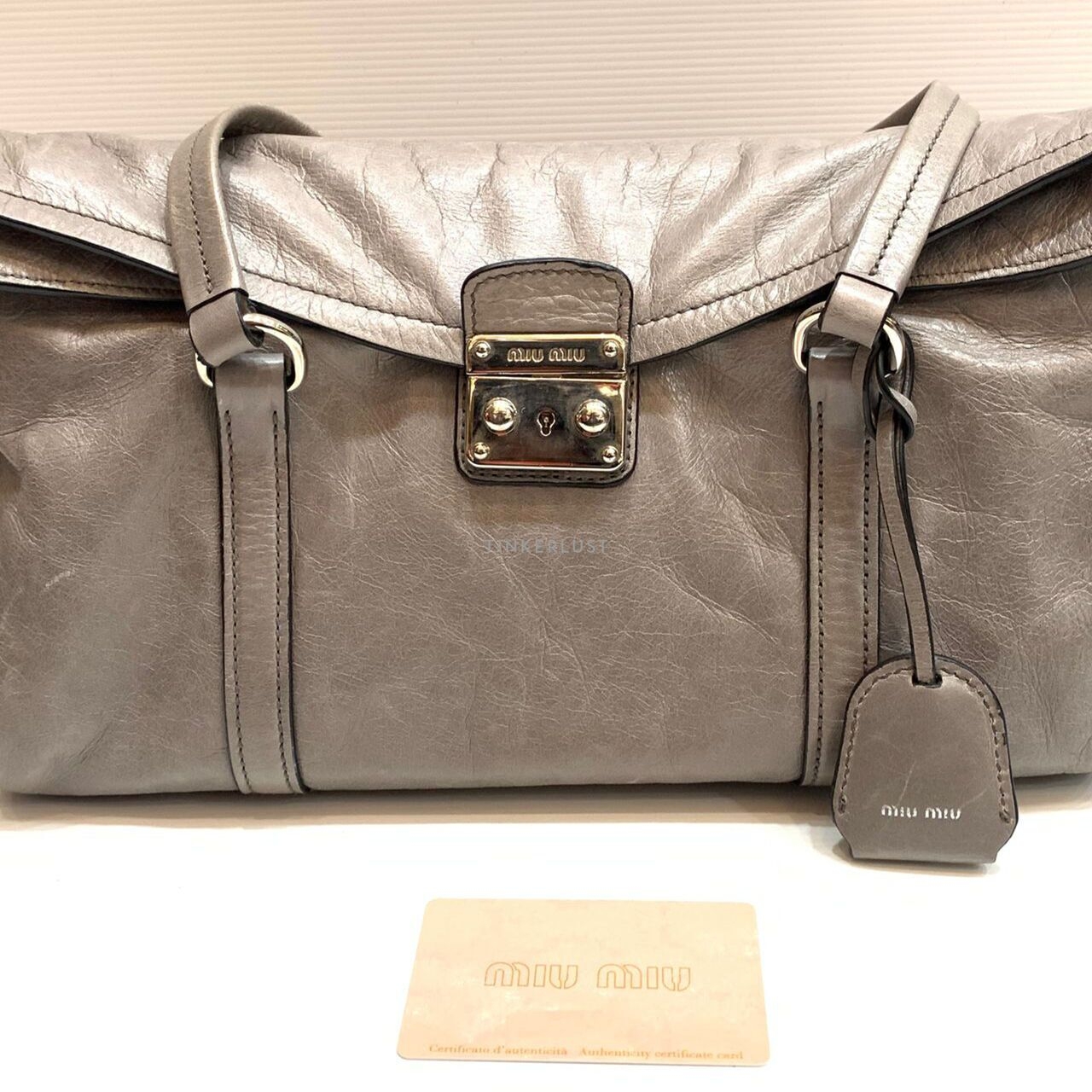 Miu Miu RR1941 Grey Vitello Shine Leather Handbag