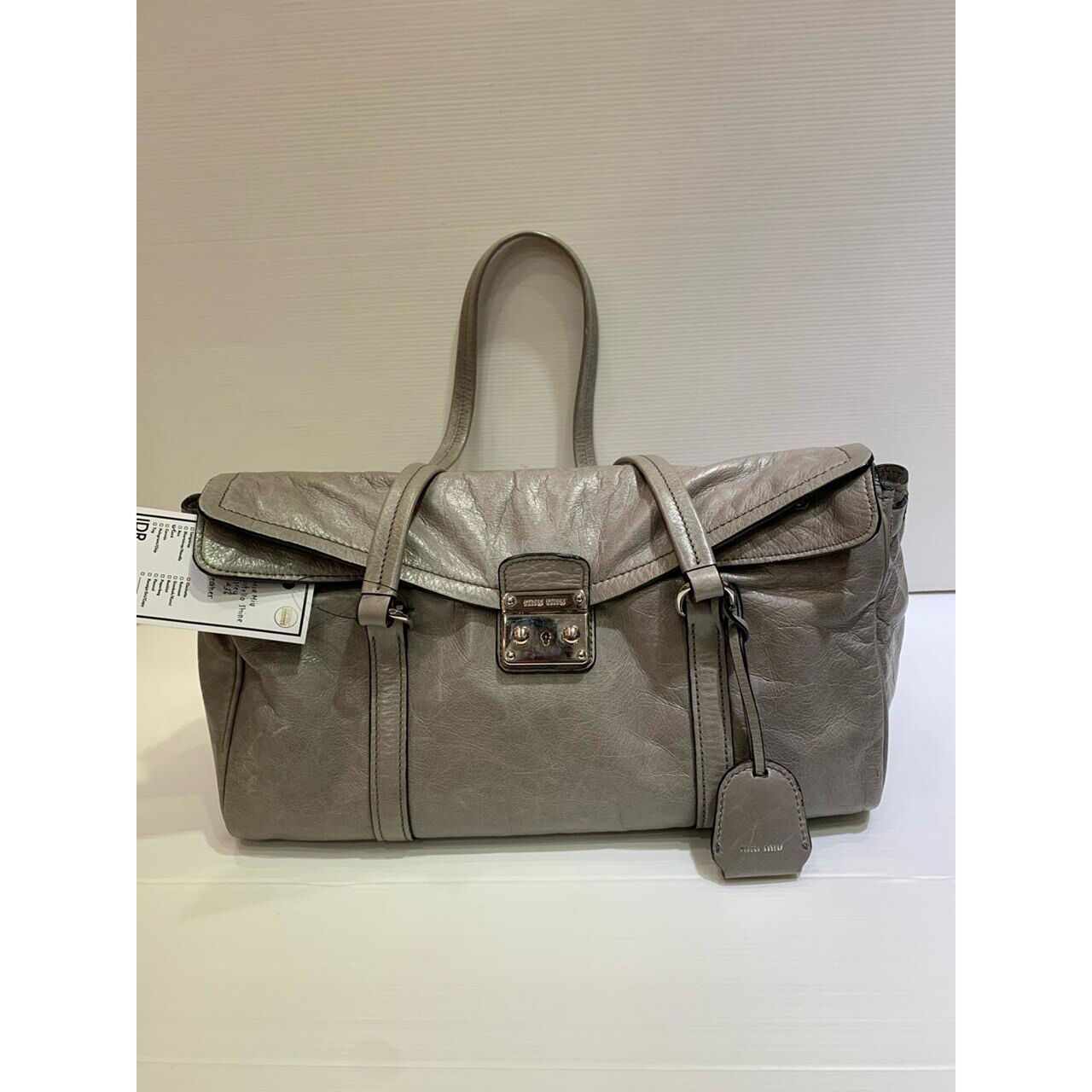 Miu Miu RR1941 Grey Vitello Shine Leather Handbag