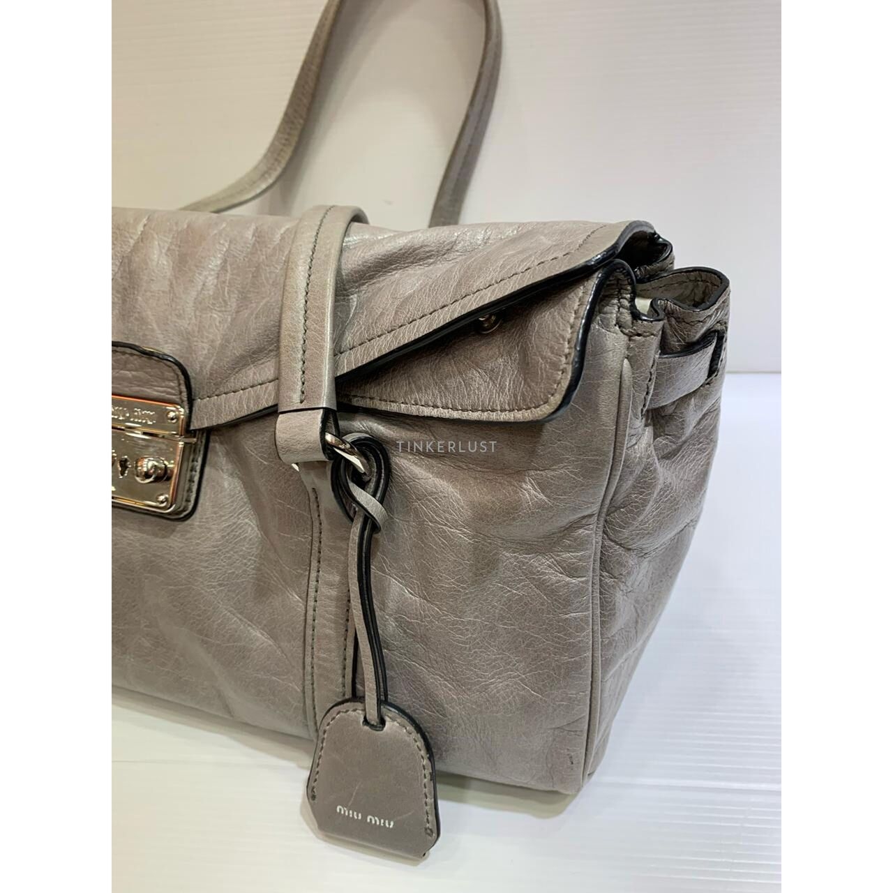 Miu Miu RR1941 Grey Vitello Shine Leather Handbag