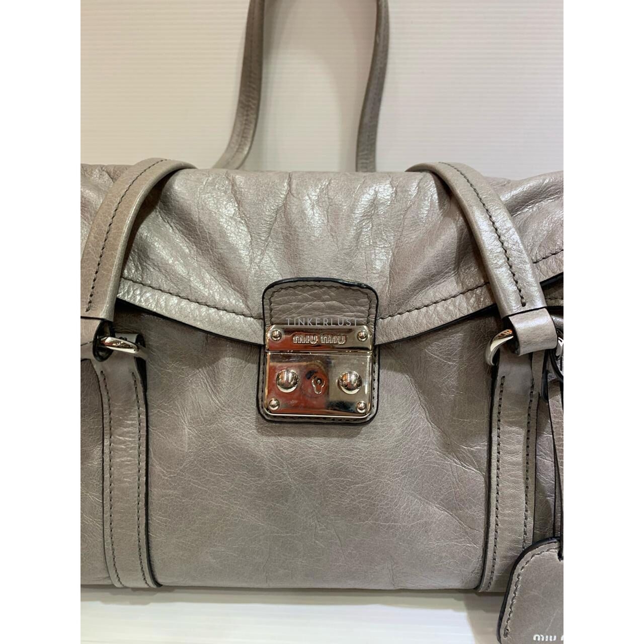 Miu Miu RR1941 Grey Vitello Shine Leather Handbag