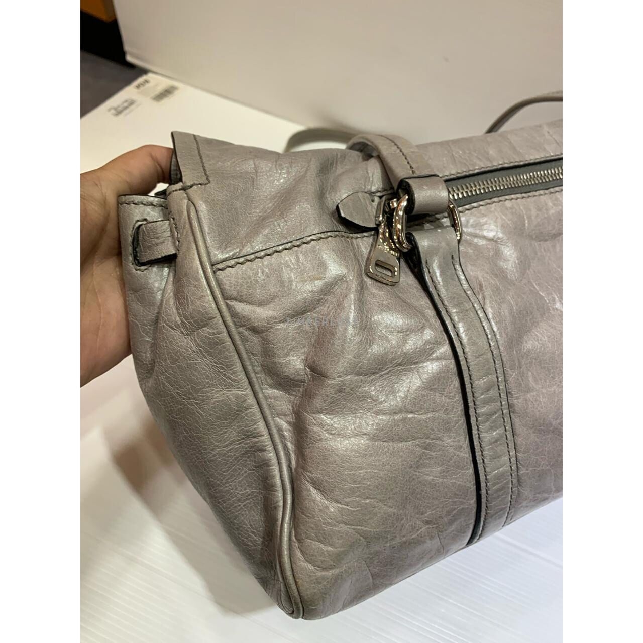 Miu Miu RR1941 Grey Vitello Shine Leather Handbag