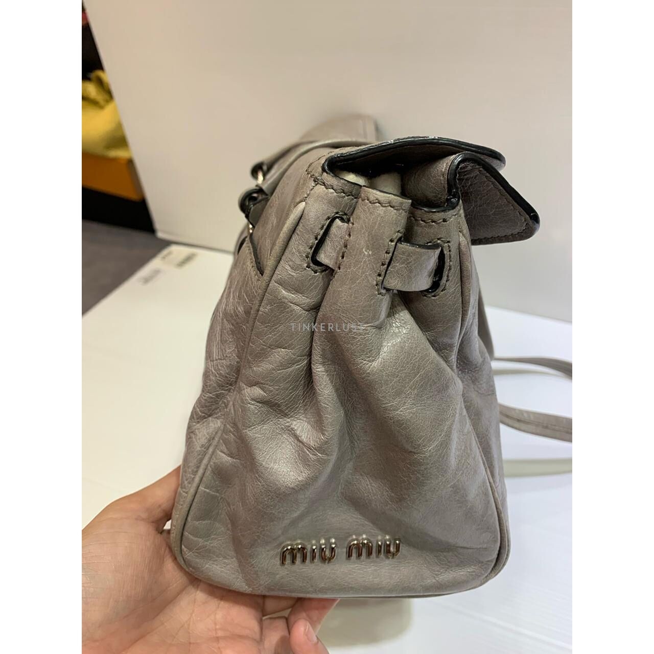 Miu Miu RR1941 Grey Vitello Shine Leather Handbag