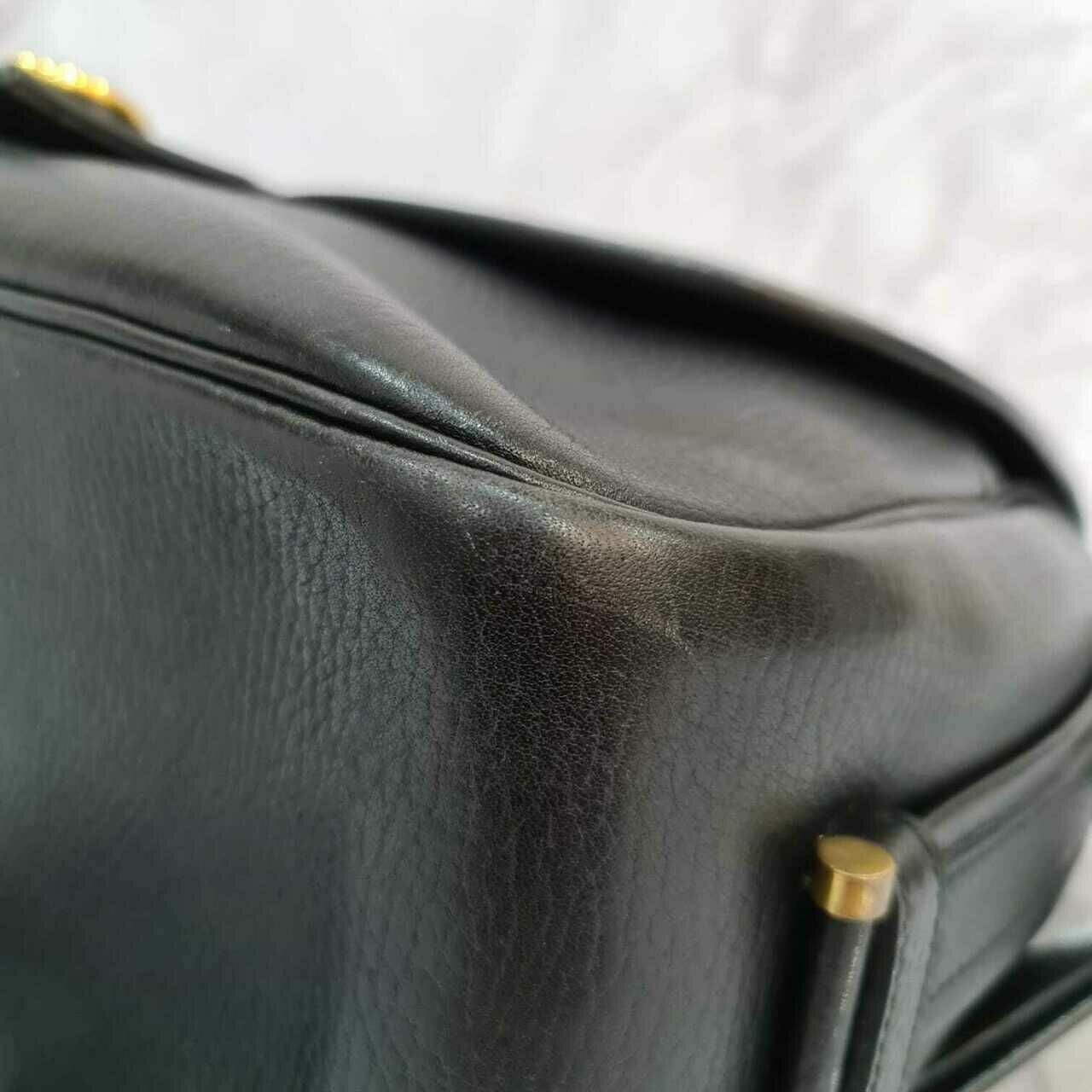 Hermes Black Leather Gold Fold Over Flap Saddle Sling Bag