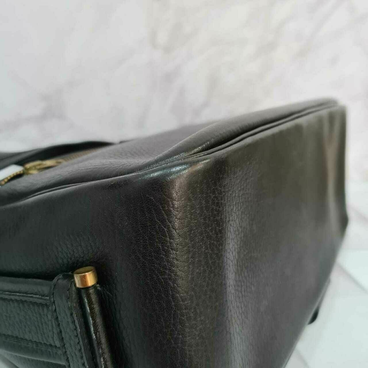 Hermes Black Leather Gold Fold Over Flap Saddle Sling Bag