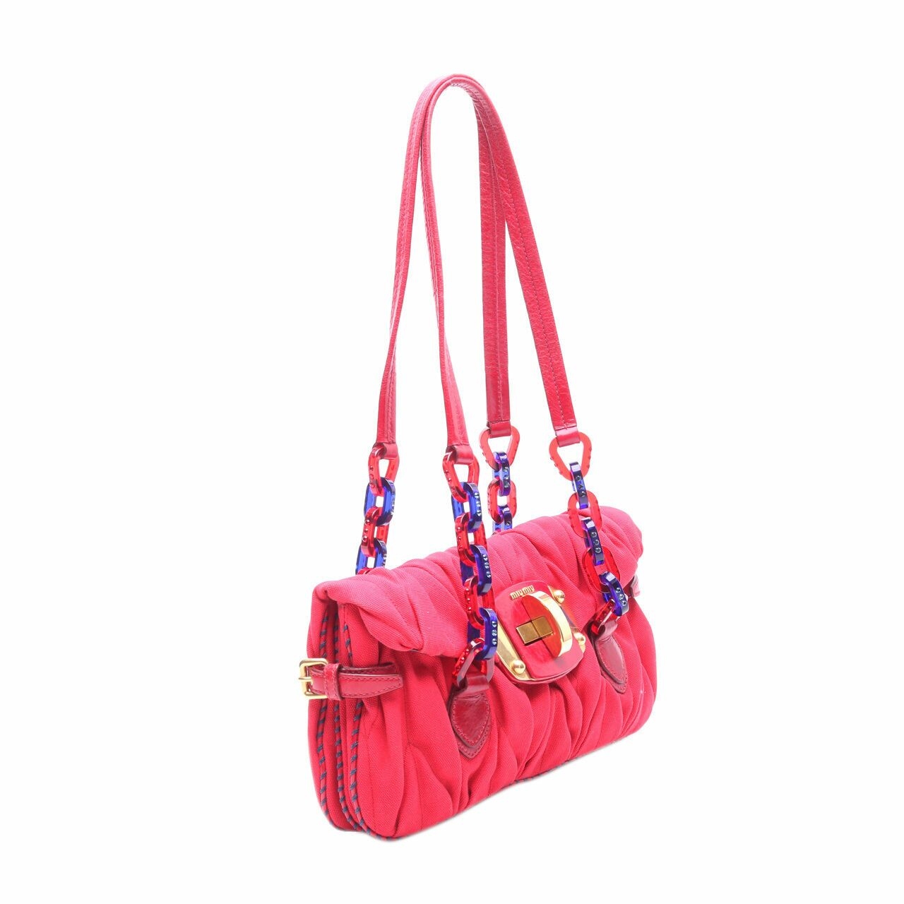 Miu Miu Matelasse Canvas Red Shoulder Bag