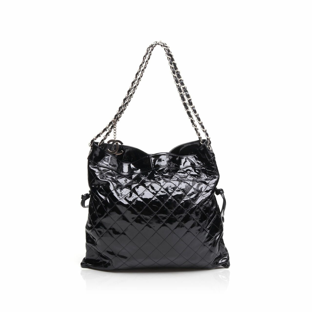 Chanel Black Quilted Patent Leather CC Chain Tote Bag