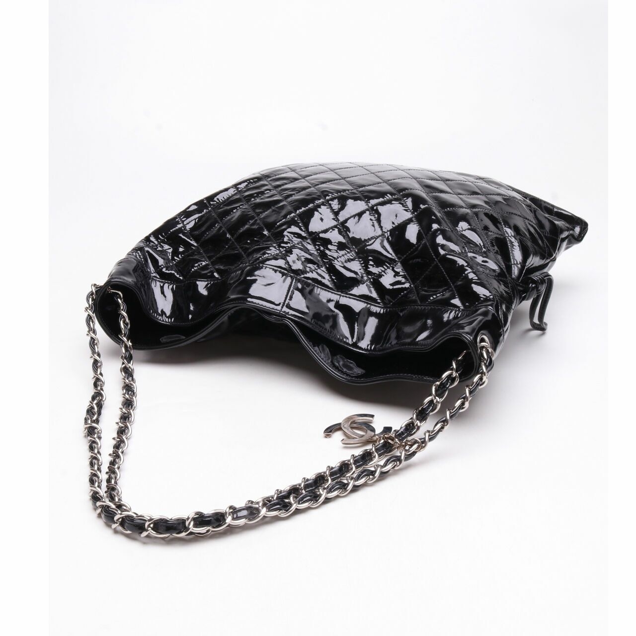 Chanel Black Quilted Patent Leather CC Chain Tote Bag