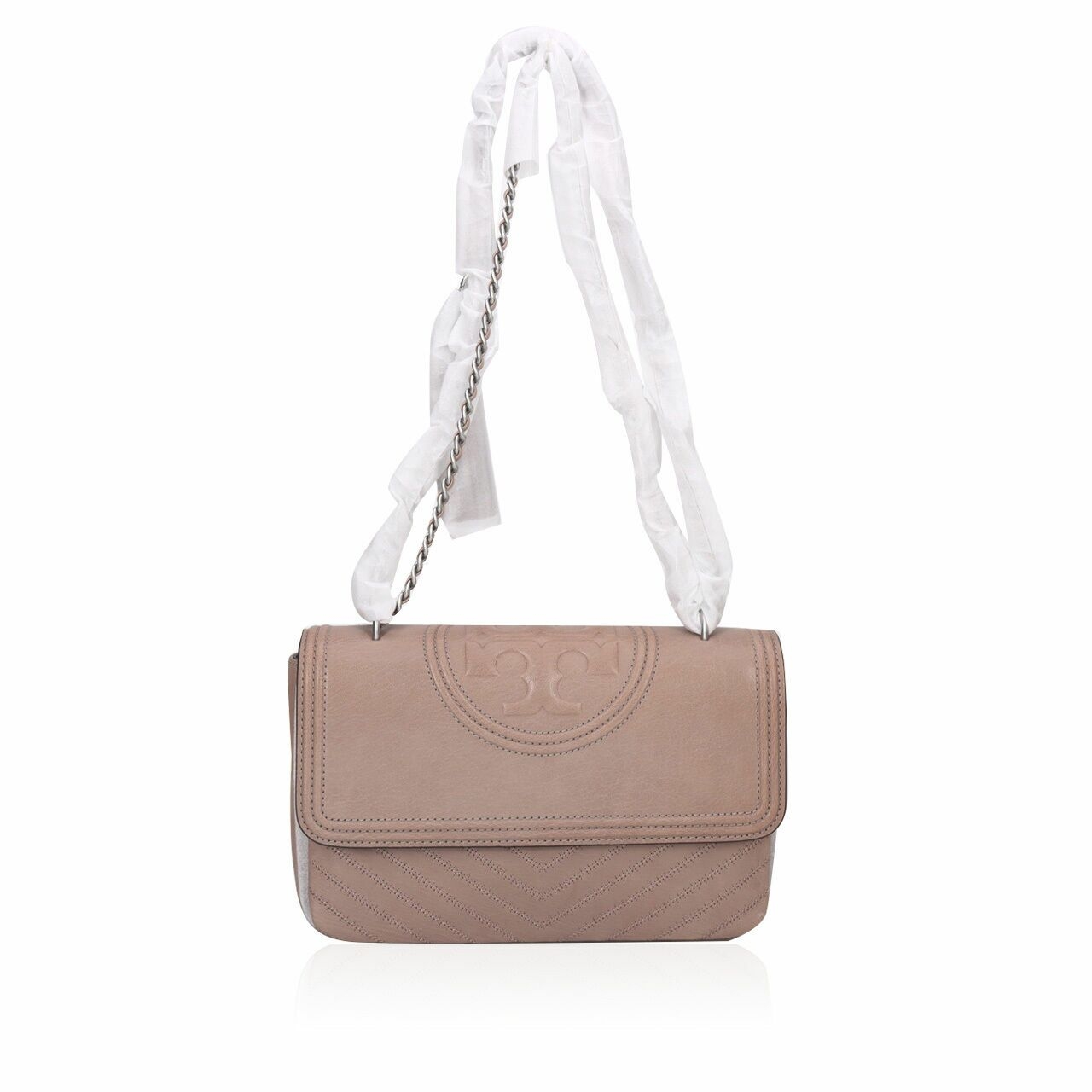 Tory Burch Fleming Distressed Flap Taupe Shoulder Bag 