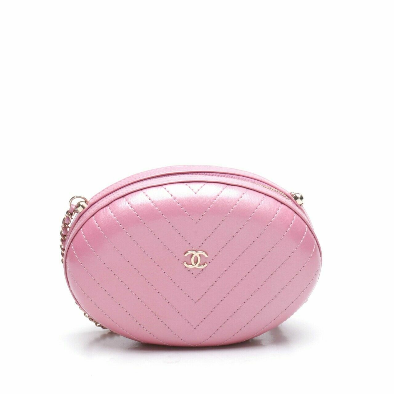 Chanel Pink Chevron Stitched Leather Box Evening Bag