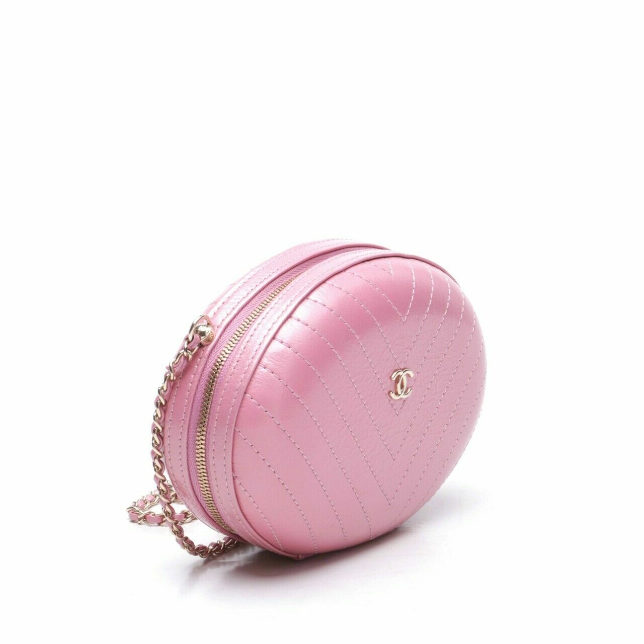 Chanel Pink Chevron Stitched Leather Box Evening Bag