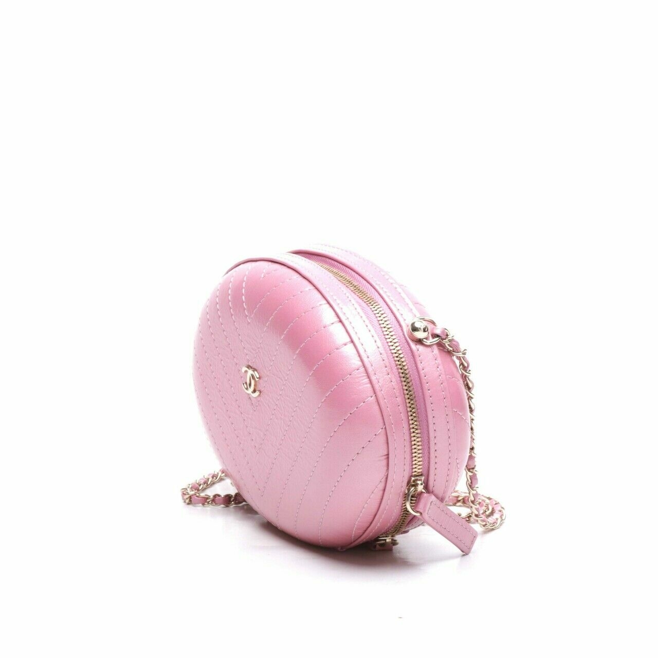 Chanel Pink Chevron Stitched Leather Box Evening Bag