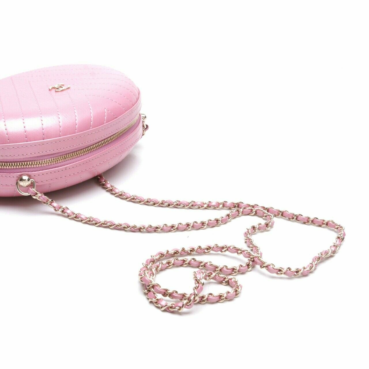 Chanel Pink Chevron Stitched Leather Box Evening Bag