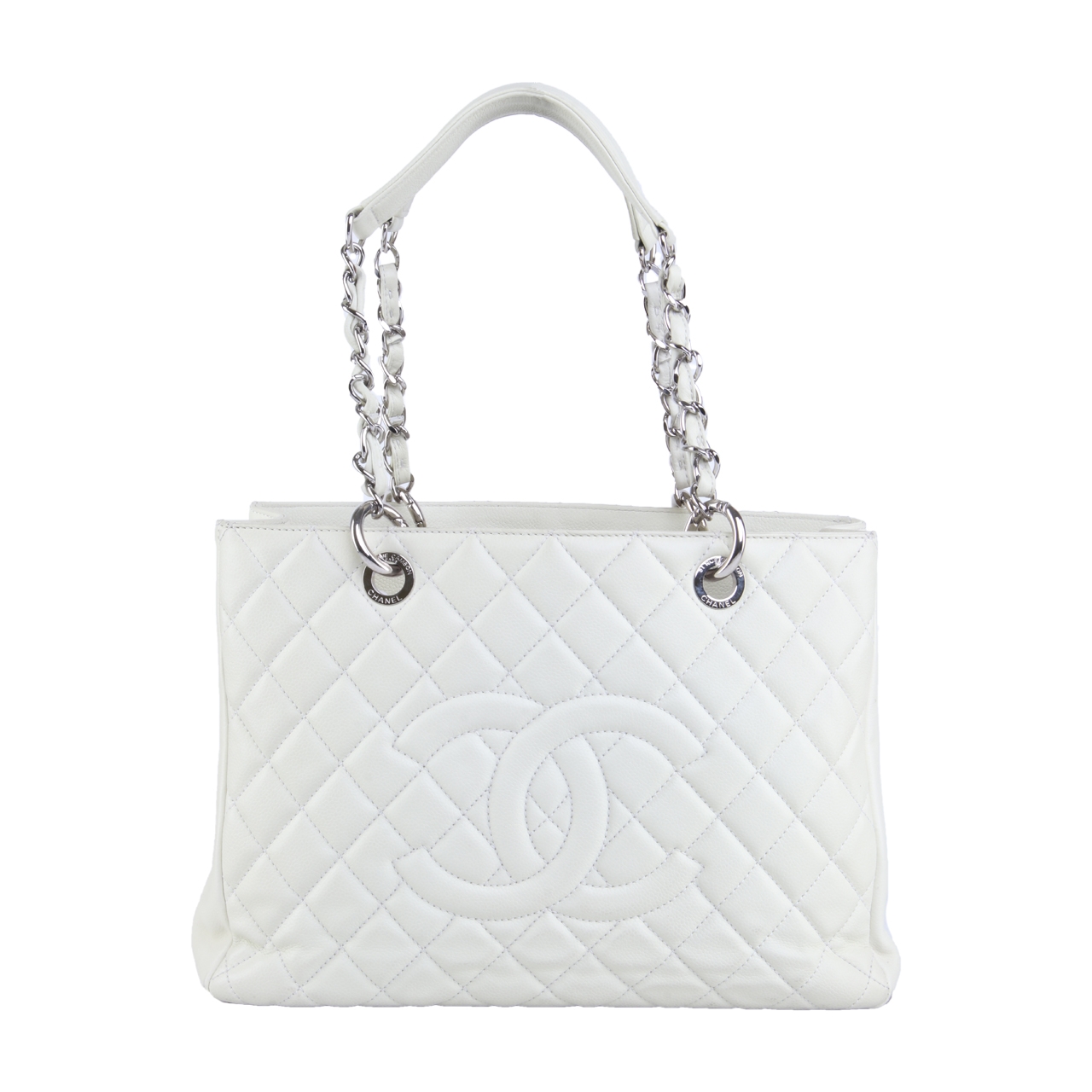 Chanel Cream Quilled Leather Grand Shopping Tote Bag